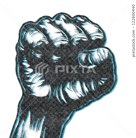 Men Thumbs Down Hand Illustration with Risograph Overprint and Retro Texture on White Background 122600440