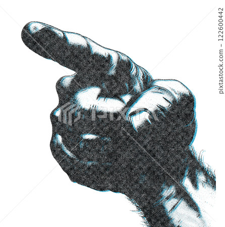 Men Pointing Hand Illustration with Risograph Overprint and Retro Texture on White Background 122600442