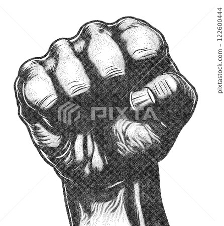 Men Thumbs Down Hand Illustration with Risograph Overprint and Retro Texture on White Background 122600444