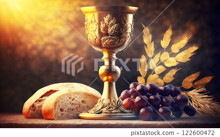 Holy communion on table on church.The Feast of Corpus Christi Concept, Religious Background. Holy communion on table on church.The Feast of Corpus Christi Concept, Religious Background. 122600472