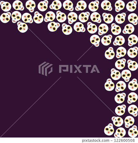 Painted skulls Corner frame border on dark purple background. Day of the dead Copy space Template Painted skulls Corner frame border on dark purple background. Day of the dead Copy space Template 122600508