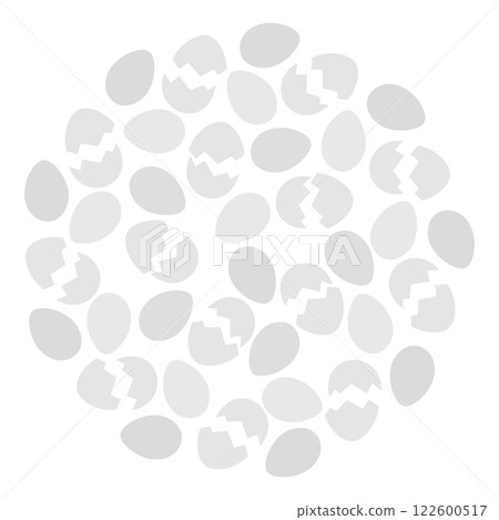 Cracked Eggshell and Whole Eggs Circular Background Texture in grayscale. Thematic cards backdrop Cracked Eggshell and Whole Eggs Circular Background Texture in grayscale. Thematic cards backdrop 122600517
