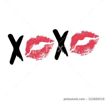 Vector xoxo lettering with red lips imprint Vector xoxo lettering with red lips imprint 122600518