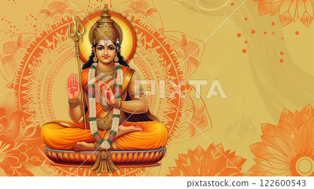 Ram Navami bokeh background with Hindu God Rama and copy space, day celebrates Hindu festival 122600543