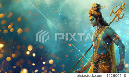 Ram Navami bokeh background with Hindu God Rama and copy space, day celebrates Hindu festival Ram Navami bokeh background with Hindu God Rama and copy space, day celebrates Hindu festival 122600548
