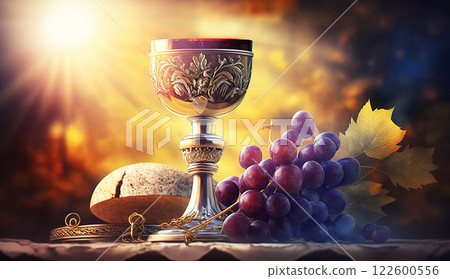 Holy communion on table on church.The Feast of Corpus Christi Concept, Religious Background. 122600556