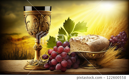 Holy communion on table on church.The Feast of Corpus Christi Concept, Religious Background. Holy communion on table on church.The Feast of Corpus Christi Concept, Religious Background. 122600558