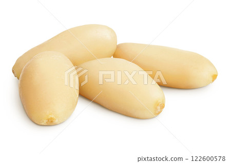 Shelled European pine nuts isolated on white background with full depth of field Shelled European pine nuts isolated on white background with full depth of field 122600578