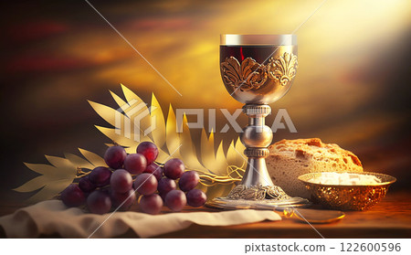Holy communion on table on church.The Feast of Corpus Christi Concept, Religious Background. Holy communion on table on church.The Feast of Corpus Christi Concept, Religious Background. 122600596
