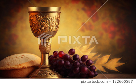 Holy communion on table on church.The Feast of Corpus Christi Concept, Religious Background. 122600597