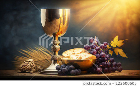 Holy communion on table on church.The Feast of Corpus Christi Concept, Religious Background. Holy communion on table on church.The Feast of Corpus Christi Concept, Religious Background. 122600605