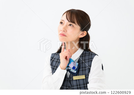 Woman uniform business worries Woman uniform business worries 122600929
