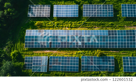 Fields of solar panels and systems to produce green electricity. AI Generated Fields of solar panels and systems to produce green electricity. AI Generated 122601532