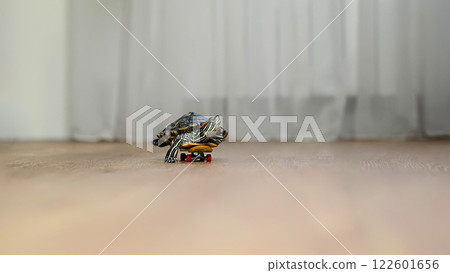 turtle is seen gliding on a tiny skateboard indoors, creating a whimsical and amusing scene. This image blends the charm of nature with an imaginative twist on everyday life. turtle is seen gliding on a tiny skateboard indoors, creating a whimsical and amusing scene. This image blends the charm of nature with an imaginative twist on everyday life. 122601656
