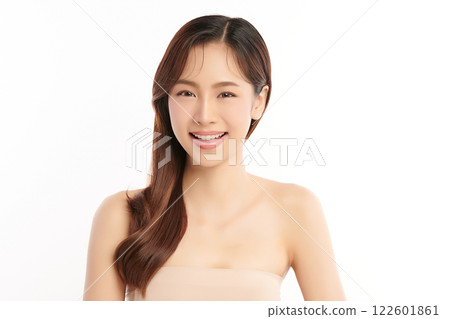 Beautiful young asian woman with clean fresh skin on white background, Face care, Facial treatment, Cosmetology, beauty and spa, Asian women portrait. Beautiful young asian woman with clean fresh skin on white background, Face care, Facial treatment, Cosmetology, beauty and spa, Asian women portrait. 122601861