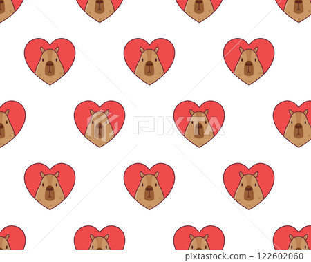 Cute capybara and a heart. Valentines Day. Vector pattern 122602060