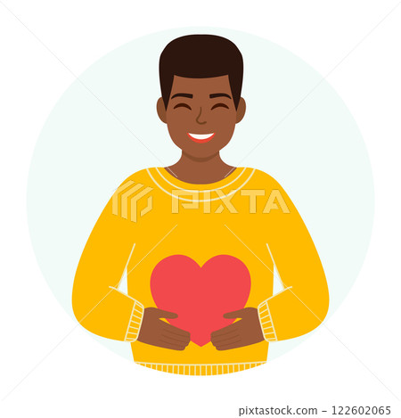 Dark skinned man in love holding a heart. Vector illustration Dark skinned man in love holding a heart. Vector illustration 122602065