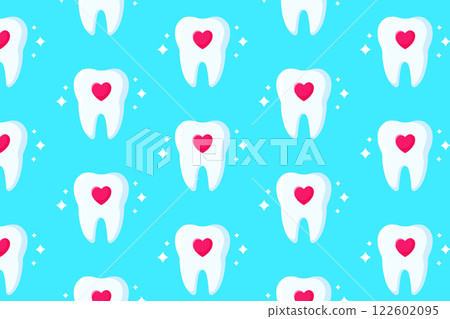 Healthy tooth illustration. Cartoon teeth pattern. Vector illustration. 122602095