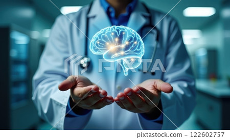 Medical Professional Presenting Futuristic Brain Concept 122602757
