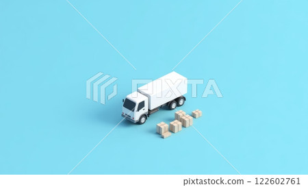 Minimalist Isometric 3D Delivery Truck Illustration 122602761