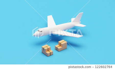 Minimalist Isometric 3D Airplane and Packages Illustration 122602764