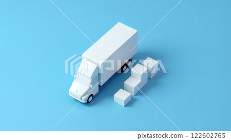 Minimalist Isometric Style 3D Delivery Truck Illustration 122602765