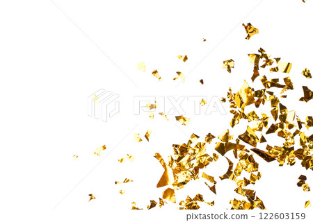 Golden Foil Confetti on White Background Golden Foil Confetti on White Background 122603159