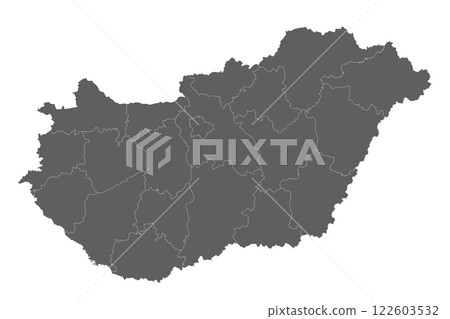 Vector regional blank map of Hungary with counties or territories and administrative divisions. Editable and clearly labeled layers. Vector regional blank map of Hungary with counties or territories and administrative divisions. Editable and clearly labeled layers. 122603532