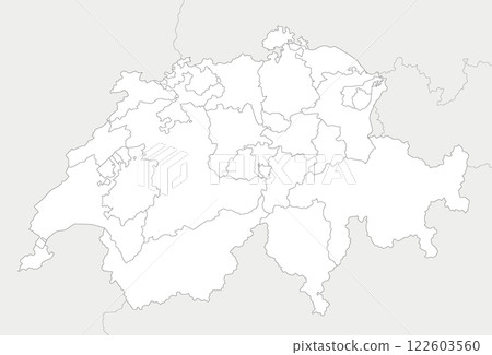 Vector regional blank map of Switzerland with cantons and administrative divisions, and neighbouring countries and territories. Editable and clearly labeled layers. 122603560
