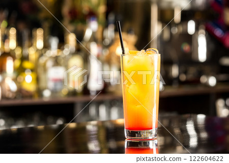 Tequila sunruse cocktail at bar counter background. 122604622
