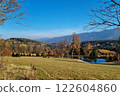 Autumn Landscape with Mountain View and Tranquil Pond for Nature Posters 122604860