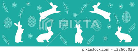 Easter background in linear style with hares. 122605029