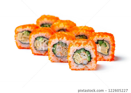 California sushi rolls set isolated at white background. California sushi rolls set isolated at white background. 122605227