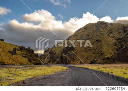 Mountains and landscape in Katla geopark, Iceland 122605284