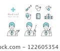Doctor illustration and medical icon material set 122605354