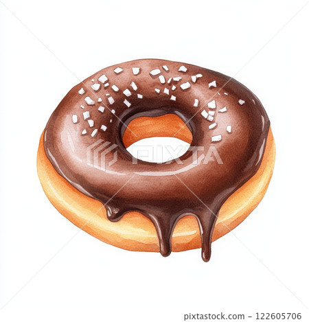 Delicious chocolate donut with glossy glaze and sprinkles, perfect for dessert lovers. This watercolor illustration captures sweet essence of bakery treat Delicious chocolate donut with glossy glaze and sprinkles, perfect for dessert lovers. This watercolor illustration captures sweet essence of bakery treat 122605706