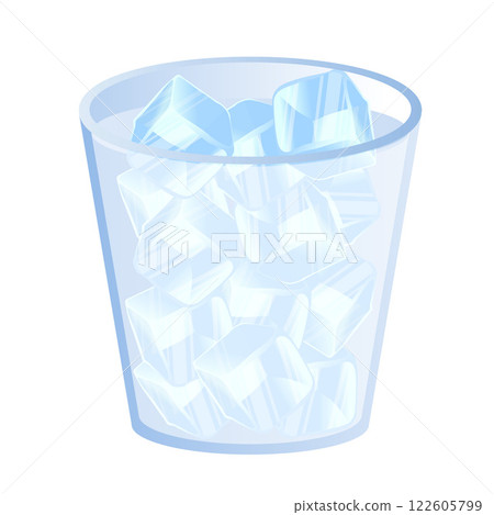Glass cup with iced water and ice cubes cartoon illustration image 122605799