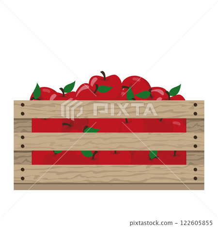 Wooden box container with red apple cartoon illustration Wooden box container with red apple cartoon illustration 122605855
