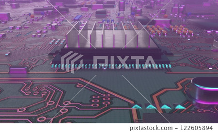 Closeup of computer motherboard. Computer components. 3d illustration 122605894