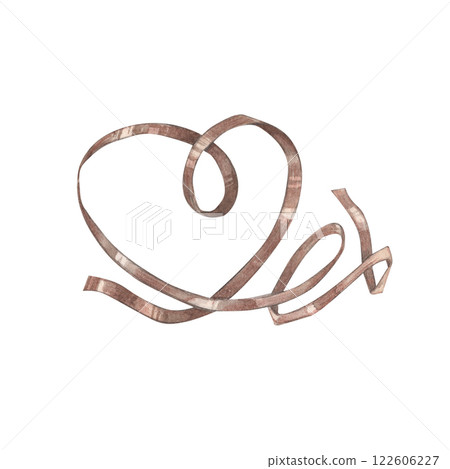 A watercolor illustration of a vintage cassette tape unraveled into a heart shape. Retro music. Perfect for Valentine's Day, retro-themed designs, music-related projects, or romantic illustrations. 122606227