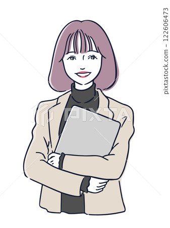 女商人 — 手持筆記型電腦的職業女性肖像 女商人 — 手持筆記型電腦的職業女性肖像 122606473