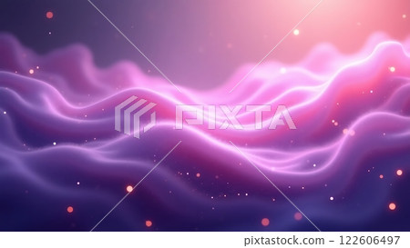A serene and ethereal abstract background featuring fluid, glowing purple and pink waves with sparkling particles. A serene and ethereal abstract background featuring fluid, glowing purple and pink waves with sparkling particles. 122606497