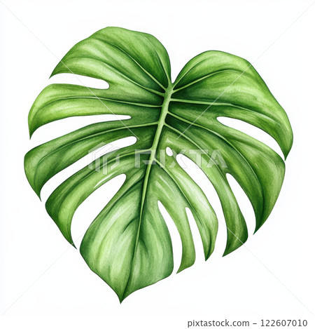 vibrant green monstera leaf showcases its unique shape and texture, perfect for adding tropical touch to any design or decor 122607010