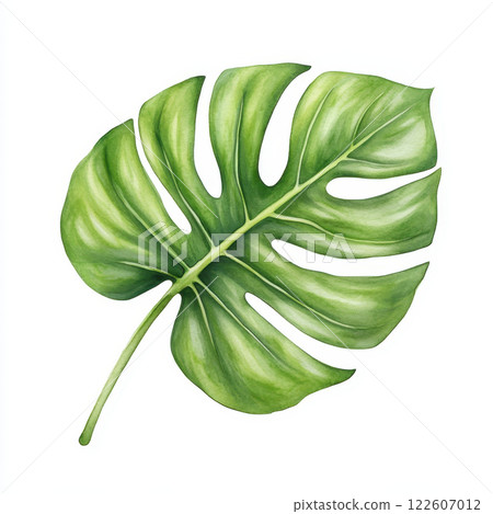 vibrant green monstera leaf, showcasing its unique split and perforated structure, perfect for tropical decor and botanical art vibrant green monstera leaf, showcasing its unique split and perforated structure, perfect for tropical decor and botanical art 122607012