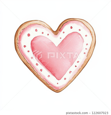 heart shaped cookie with pink icing and sprinkles, perfect for celebrations and sweet moments. This watercolor style illustration captures essence of love and joy heart shaped cookie with pink icing and sprinkles, perfect for celebrations and sweet moments. This watercolor style illustration captures essence of love and joy 122607023