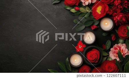 Luxurious spa background with red flowers and... - Stock Illustration ...