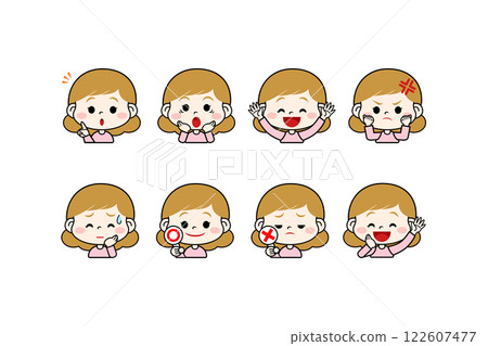 可愛的女孩面部表情集:帶手勢 可愛的女孩面部表情集:帶手勢 122607477