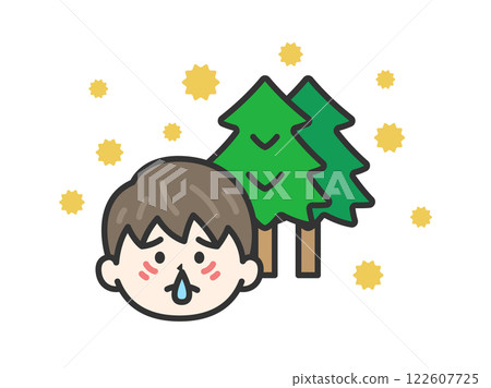 患有嚴重花粉症的男子的插圖（線條描彩色） 122607725