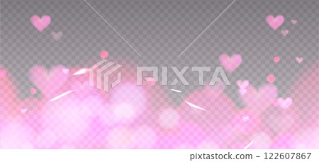 Romantic love light prism reflection effect for light background. Heart shapes glass dispersion, crystal flare leak shadow overlay. Vector illustration 122607867
