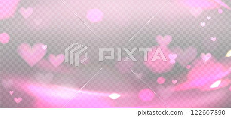 Romantic reflection, pink light prism effect on light background. Hologram glass dispersion, crystal hearts glittering overlay. Vector illustration Romantic reflection, pink light prism effect on light background. Hologram glass dispersion, crystal hearts glittering overlay. Vector illustration 122607890